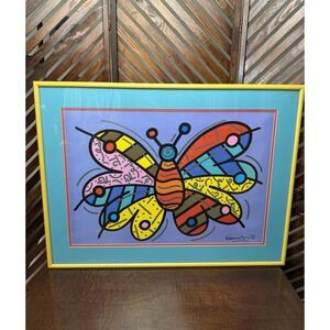 Romero Britto Butterfly Signed Framed Y2K Vibes 32 X 24 Colorful Art